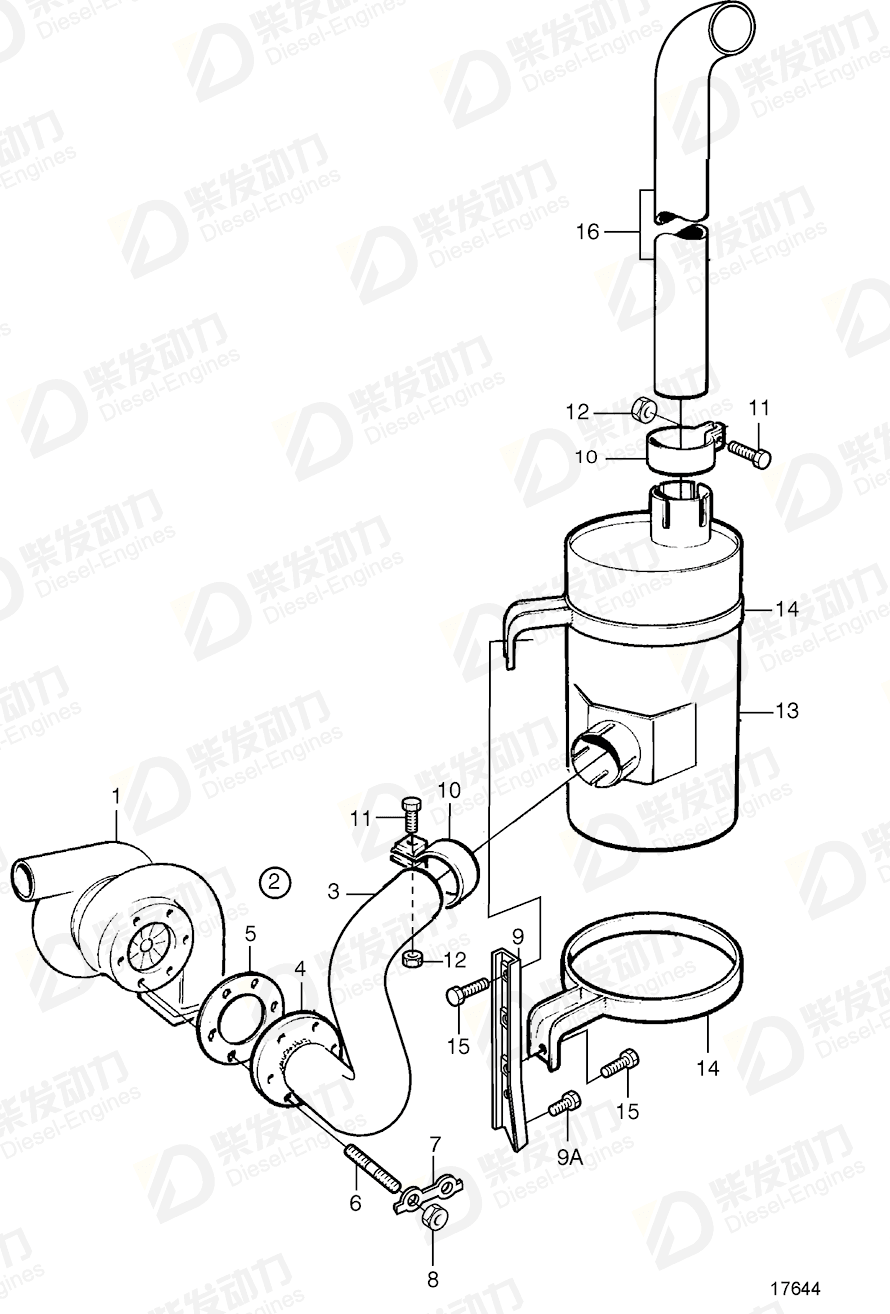 volvo penta Exhaust pipe 3828714 Drawing